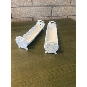 Vintage White Ceramic Pierced Lace Styled Bread Tray